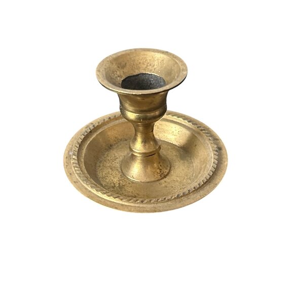 Vintage Brass Candlestick Holder Rope Detailing Aged Patina World Market Boho - Picture 1 of 7